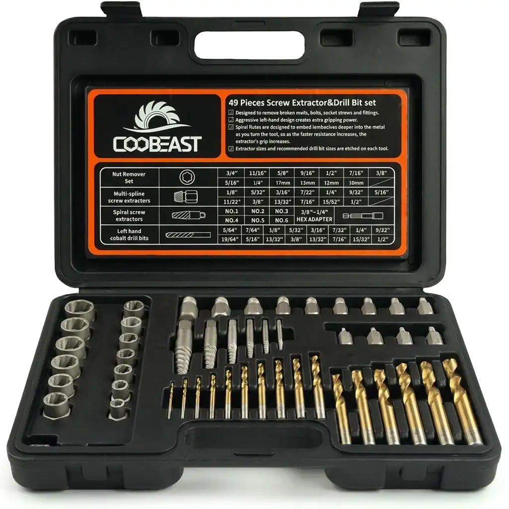 COOBEAST 35-piece screw extractor and left hand drill bit set